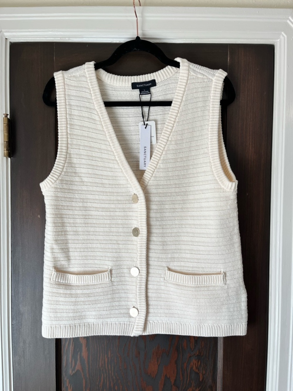 Sanctuary Ivory Knit V-Neck Vest